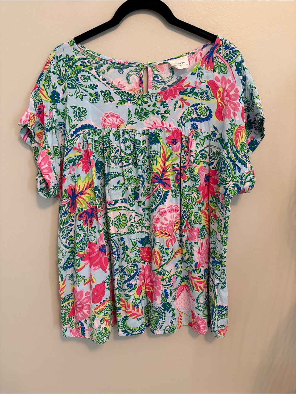 ANDREE BY UNIT Light Blue Floral Scoop-Neck Tunic with Pink and Green Accents
